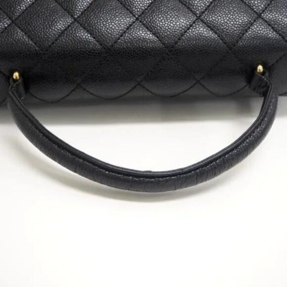 Authentic CHANEL 24K CC Caviar Vintage Kelly Quilted Flap Bag Black Purse Handle - Picture 7 of 15